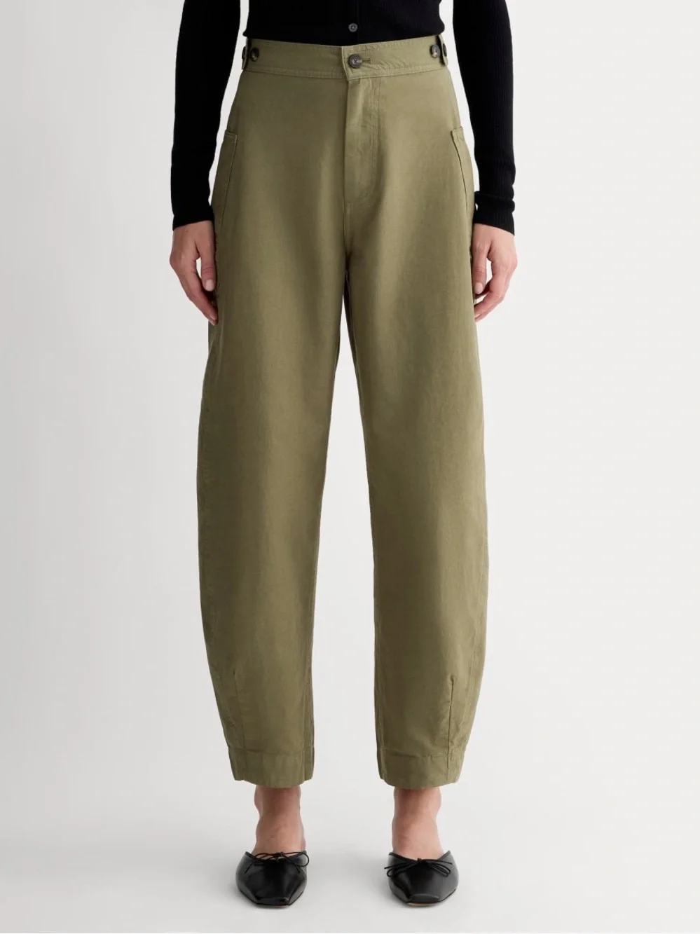 NWT EVERLANE The Fatigue Barrel Pant Kalamata Olive Green Cotton Linen Blend 6